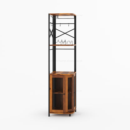 Jasper Solid Wood Corner Wine Bar Cabinet with Glass Rack &amp; Storage