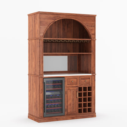 Douglas Arch Wine Bar Cabinet with Fridge Space &amp; Marble Countertop