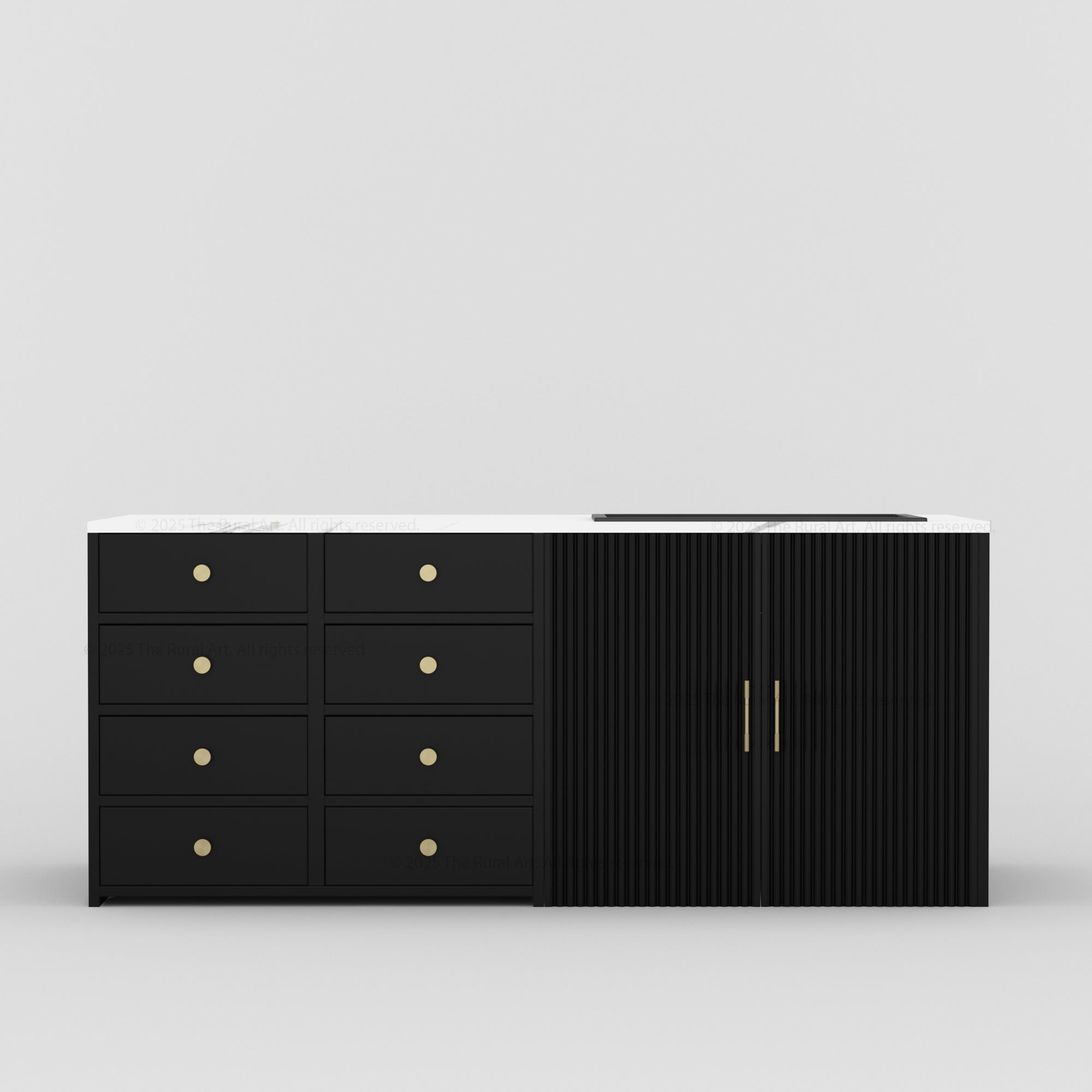 Sonoma Fluted 84&quot; Kitchen Island with Sink Cut-Out &amp; Matching Stools