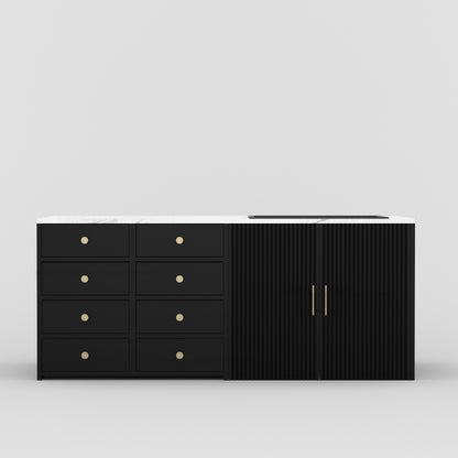 Sonoma Fluted 84&quot; Kitchen Island with Sink Cut-Out &amp; Matching Stools