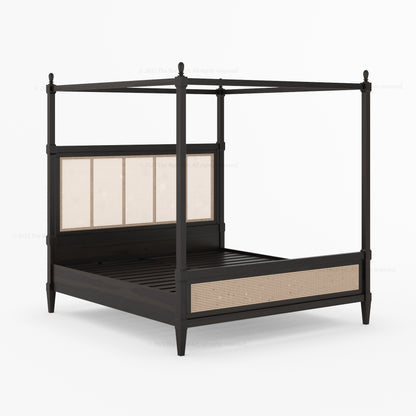 Hayward Solid Wood Four Poster Canopy Bed with Cane Headboard