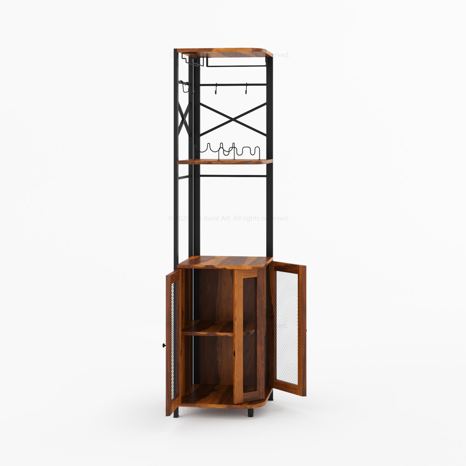 Jasper Solid Wood Corner Wine Bar Cabinet with Glass Rack &amp; Storage