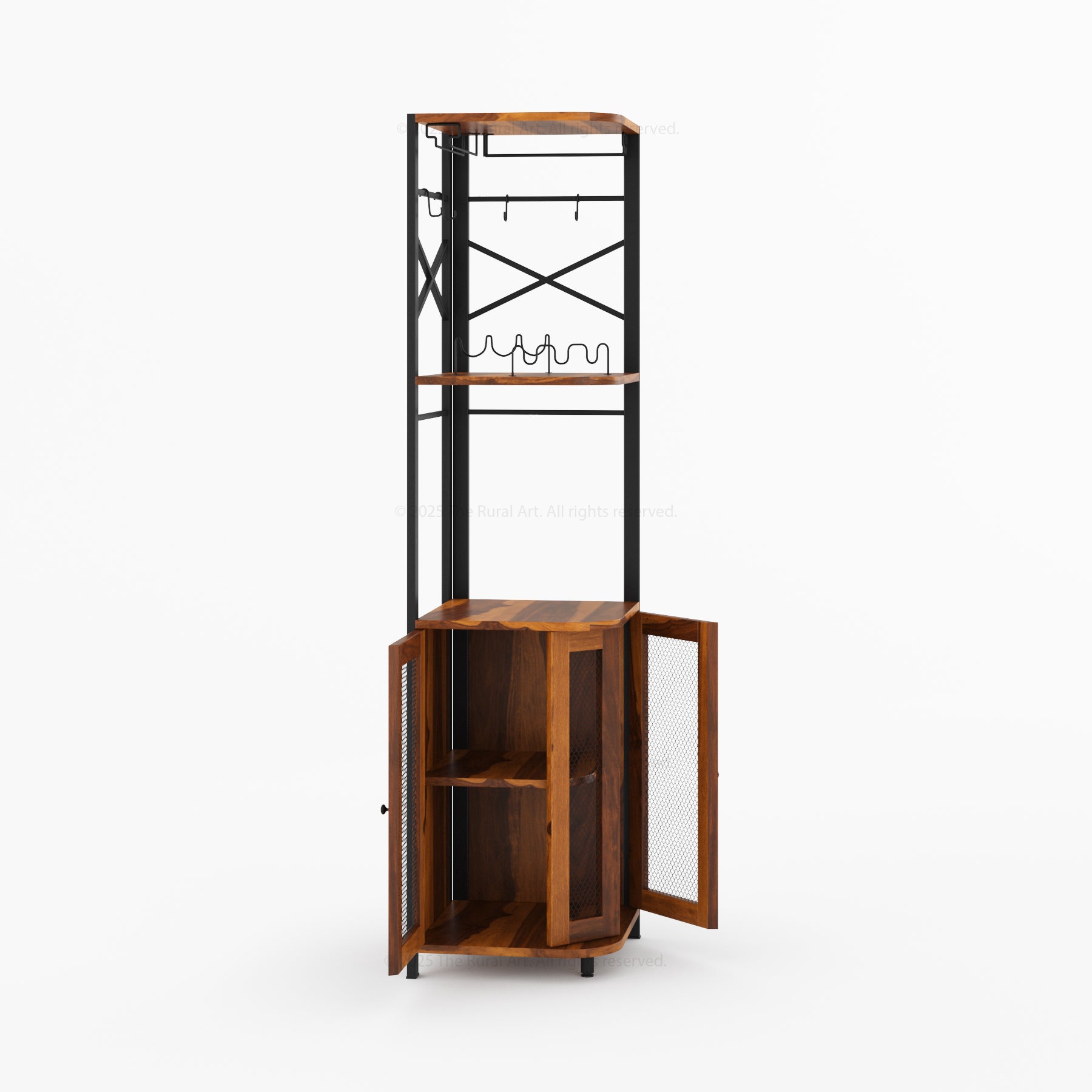 Jasper Solid Wood Corner Wine Bar Cabinet with Glass Rack &amp; Storage