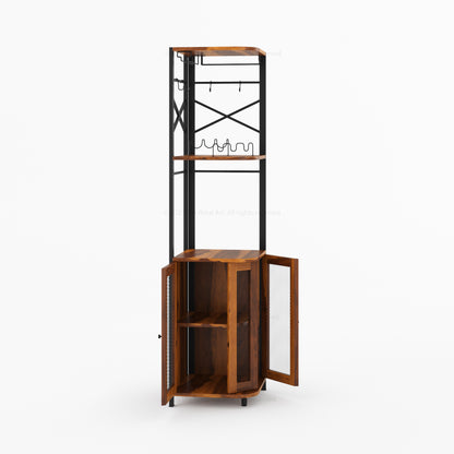 Jasper Solid Wood Corner Wine Bar Cabinet with Glass Rack &amp; Storage