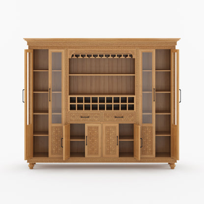 Marin Solid Wood Wine Bar Cabinet Hutch Hand Carved