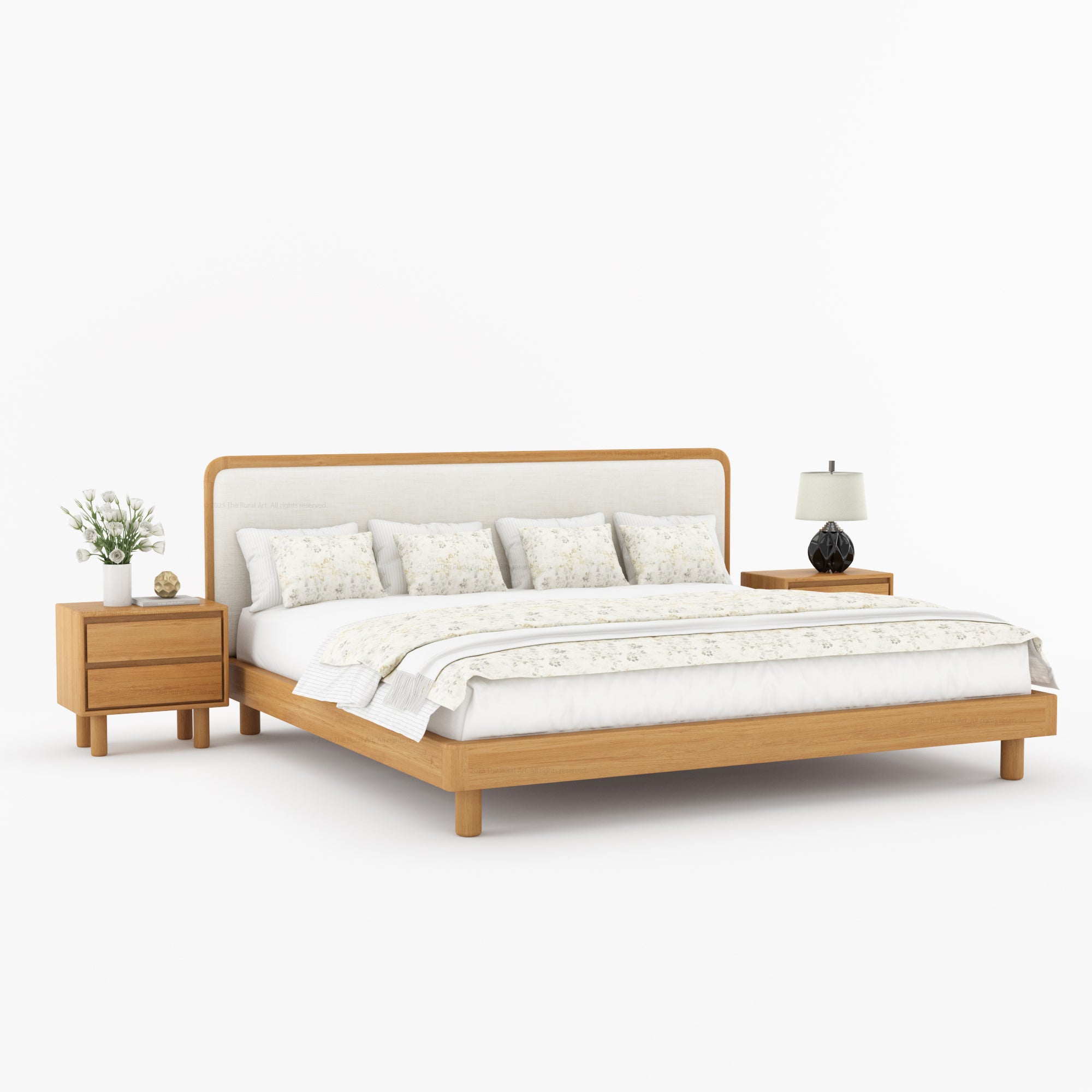 Carmel Platform Bed Frame With Upholstered Headboard Solid Wood