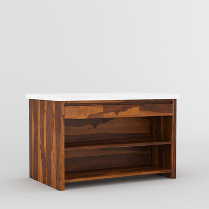 Dothan Solid Wood Kitchen Island with Quartz Top &amp; Seating