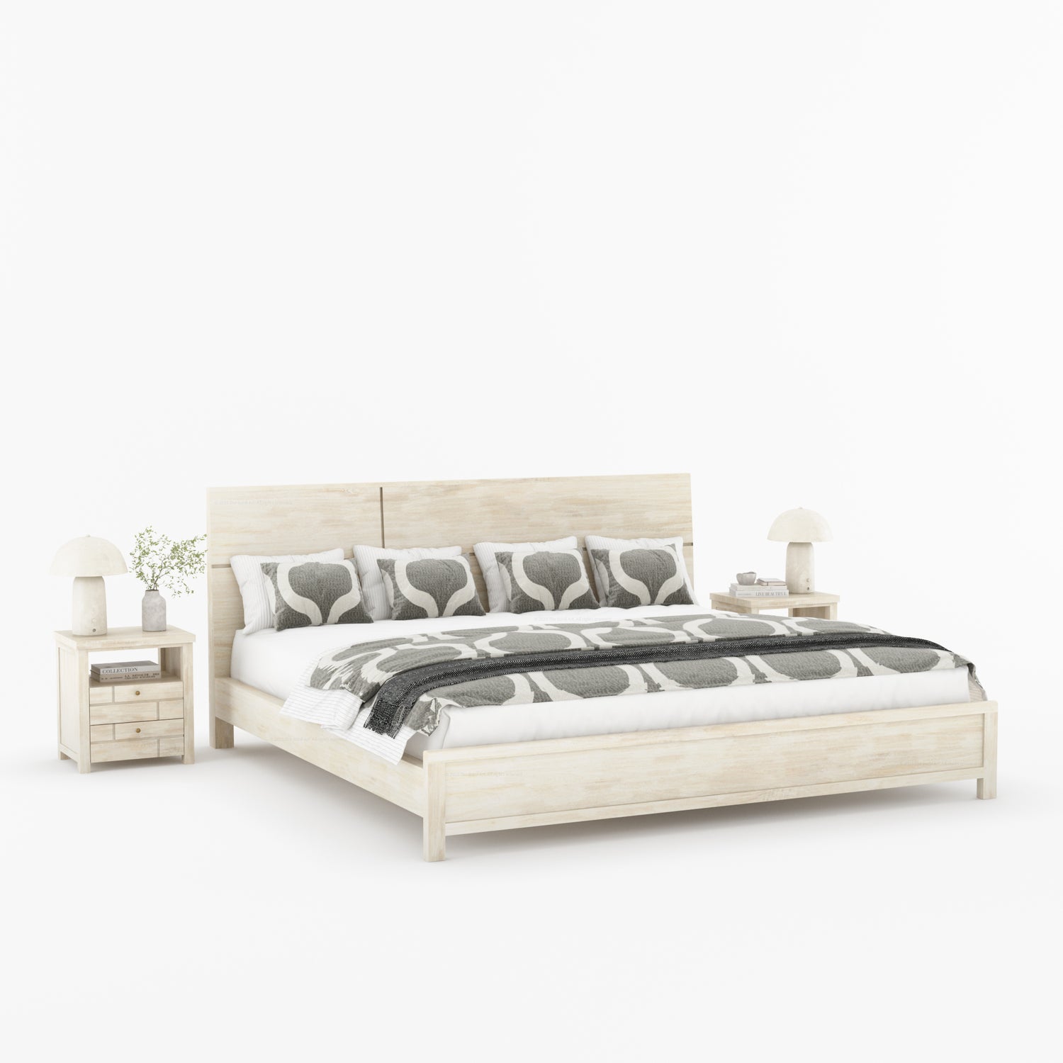Princeton Solid Wood Platform Bed with Geometric Headboard Design