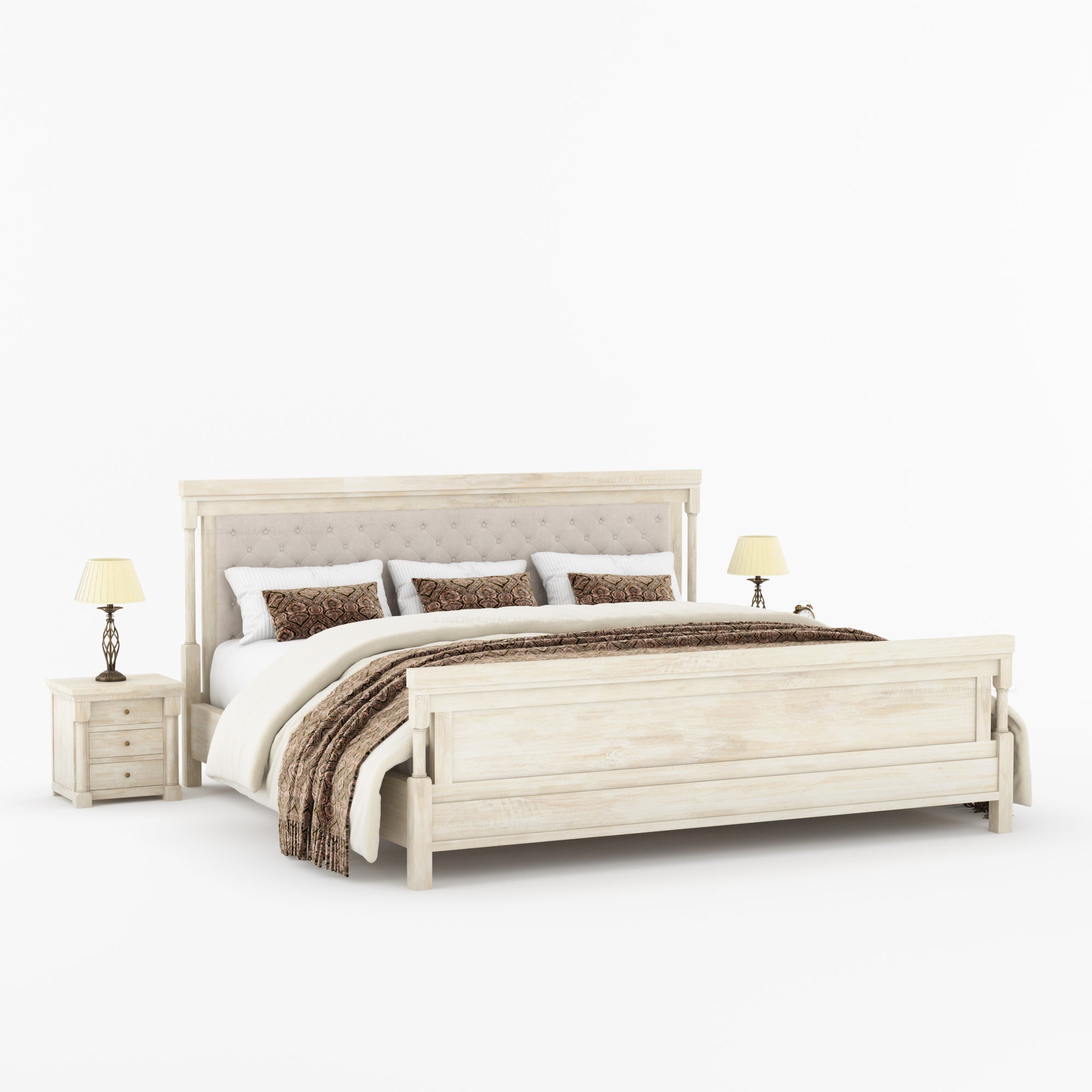 Verona Rustic Solid Wood Tall Headboard Upholstered Bed