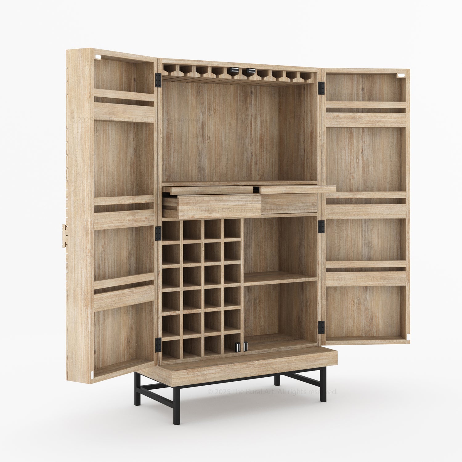 Charleston Rustic Modern Tall Bar Cabinet With Wine Storage