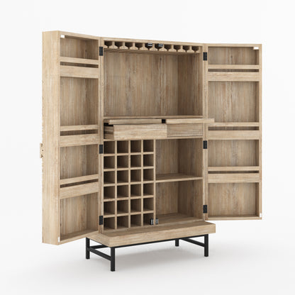 Charleston Rustic Modern Tall Bar Cabinet With Wine Storage