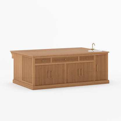 Sonoma Fluted Kitchen Island with Sink &amp; Quartz Top