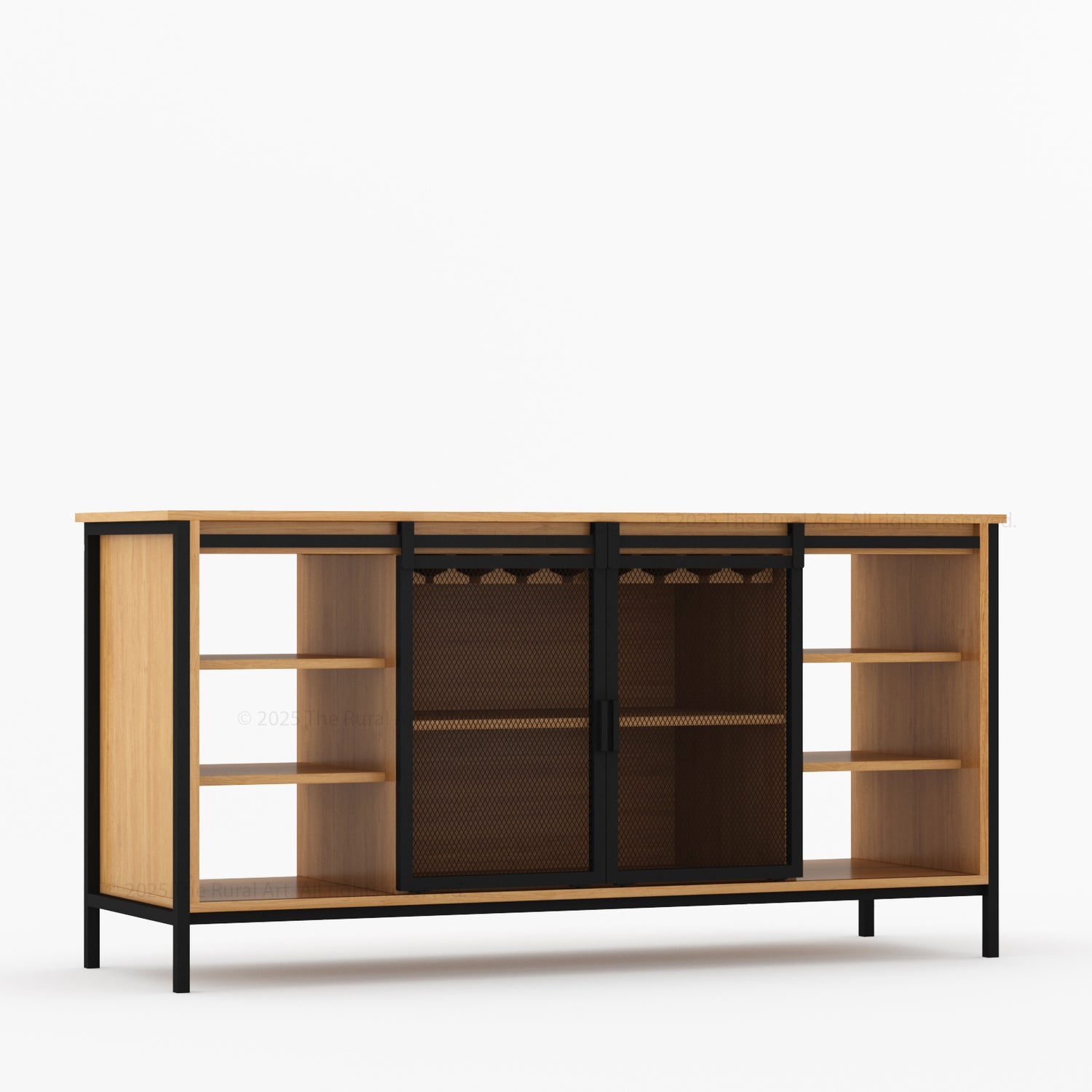 Dallas Industrial Bar Cabinet Solid Wood Iron Sliding Mesh Doors