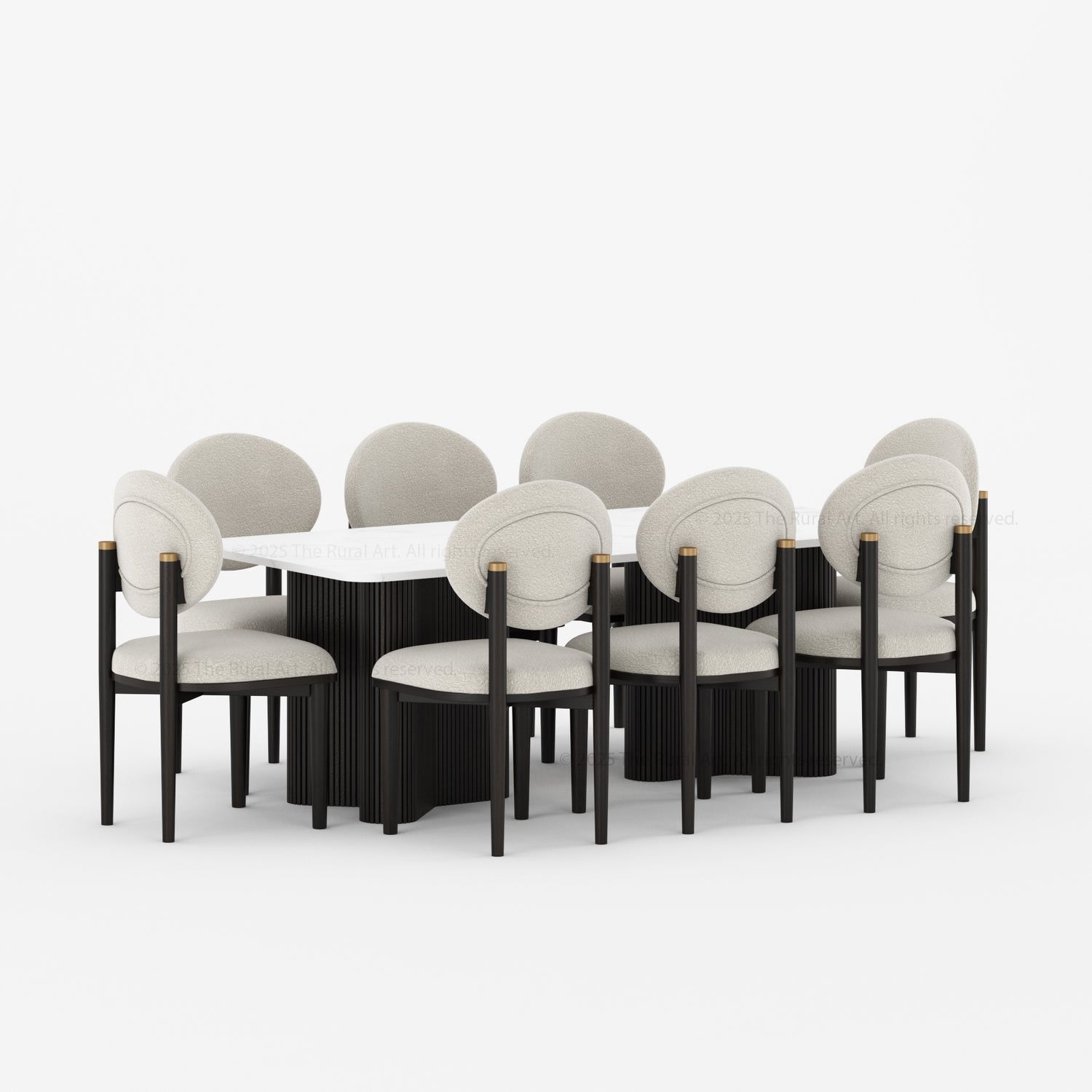 Valdez Fluted Dining Table &amp; Upholstered Chair Set