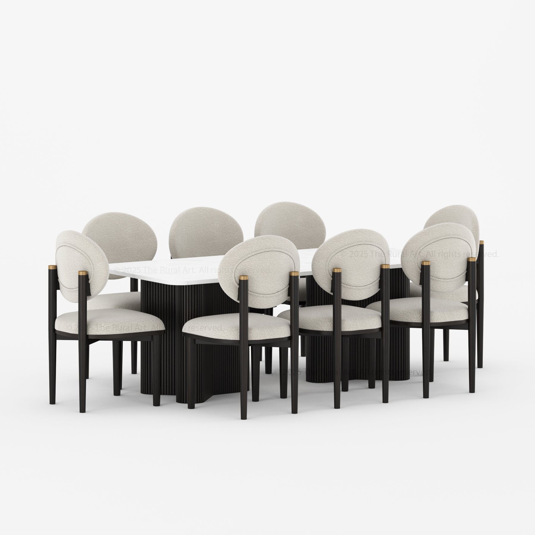 Valdez Fluted Dining Table &amp; Upholstered Chair Set