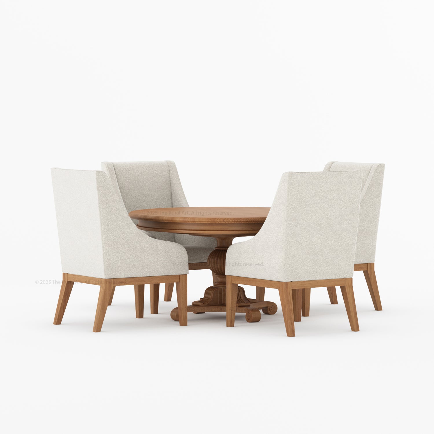 Phoenix Solid Wood Pedestal Dining Table &amp; Upholstered Armchair Set