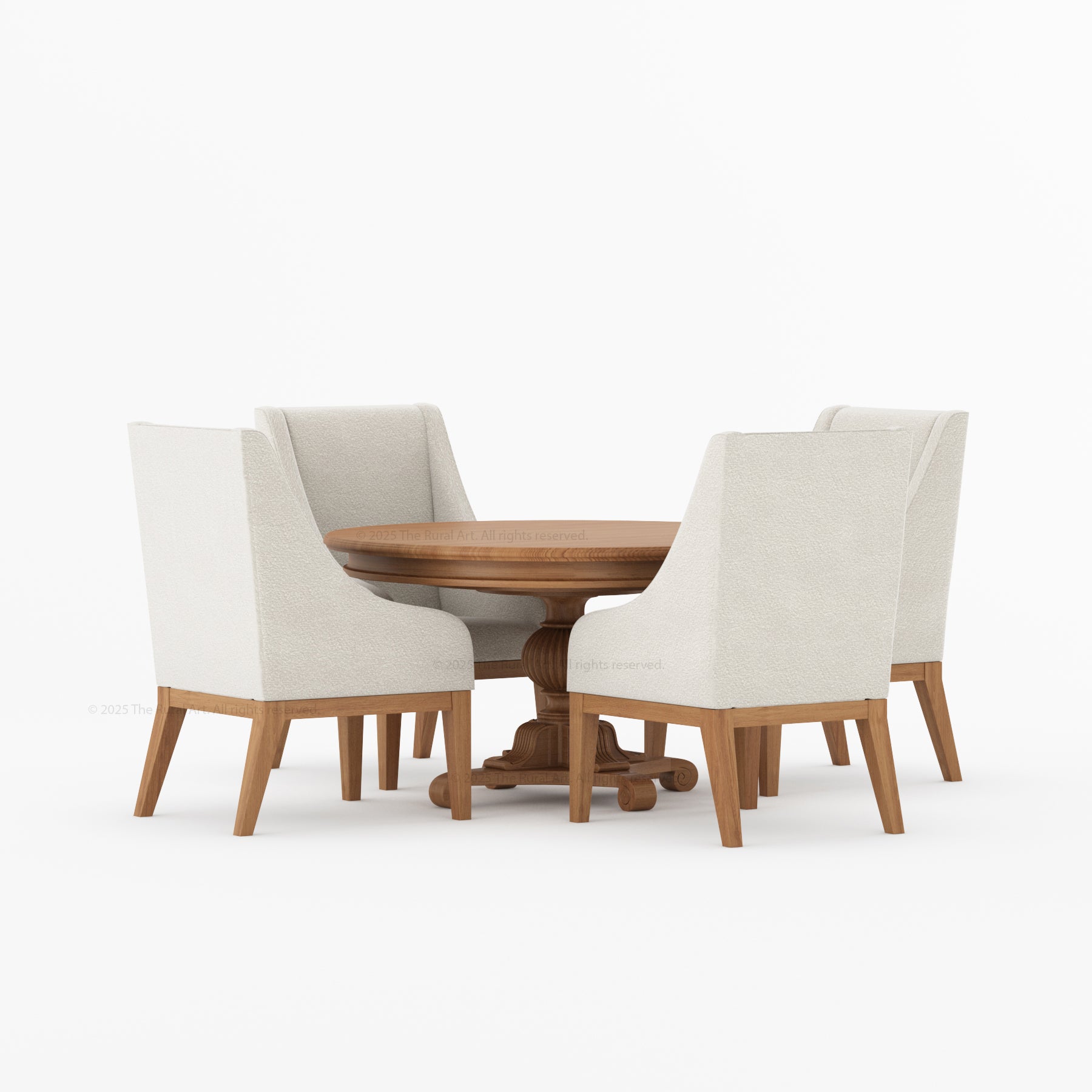 Phoenix Solid Wood Pedestal Dining Table &amp; Upholstered Armchair Set