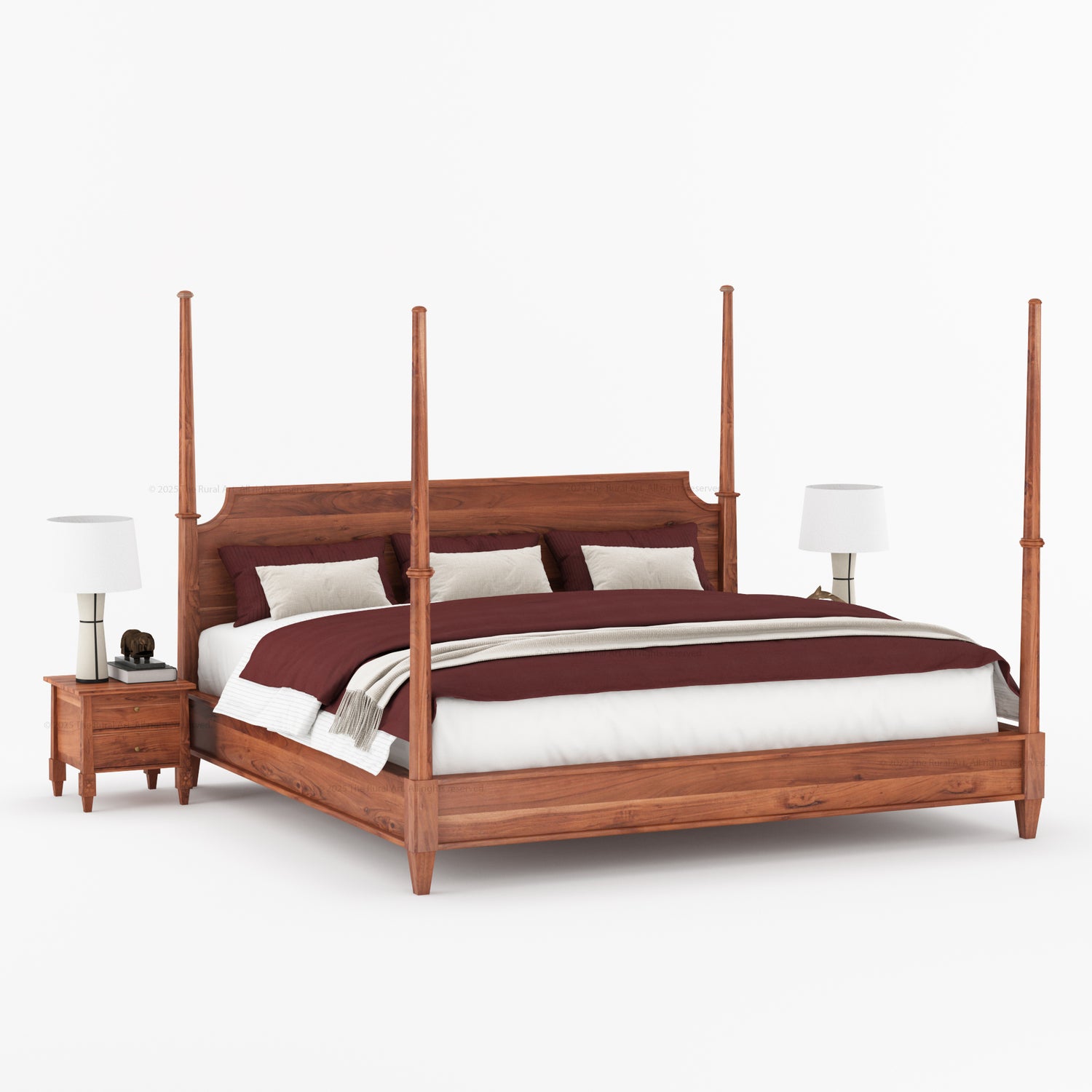 Dothan Four-Poster &amp; Floral-Carved Leg Solid Wood Bedroom Collection