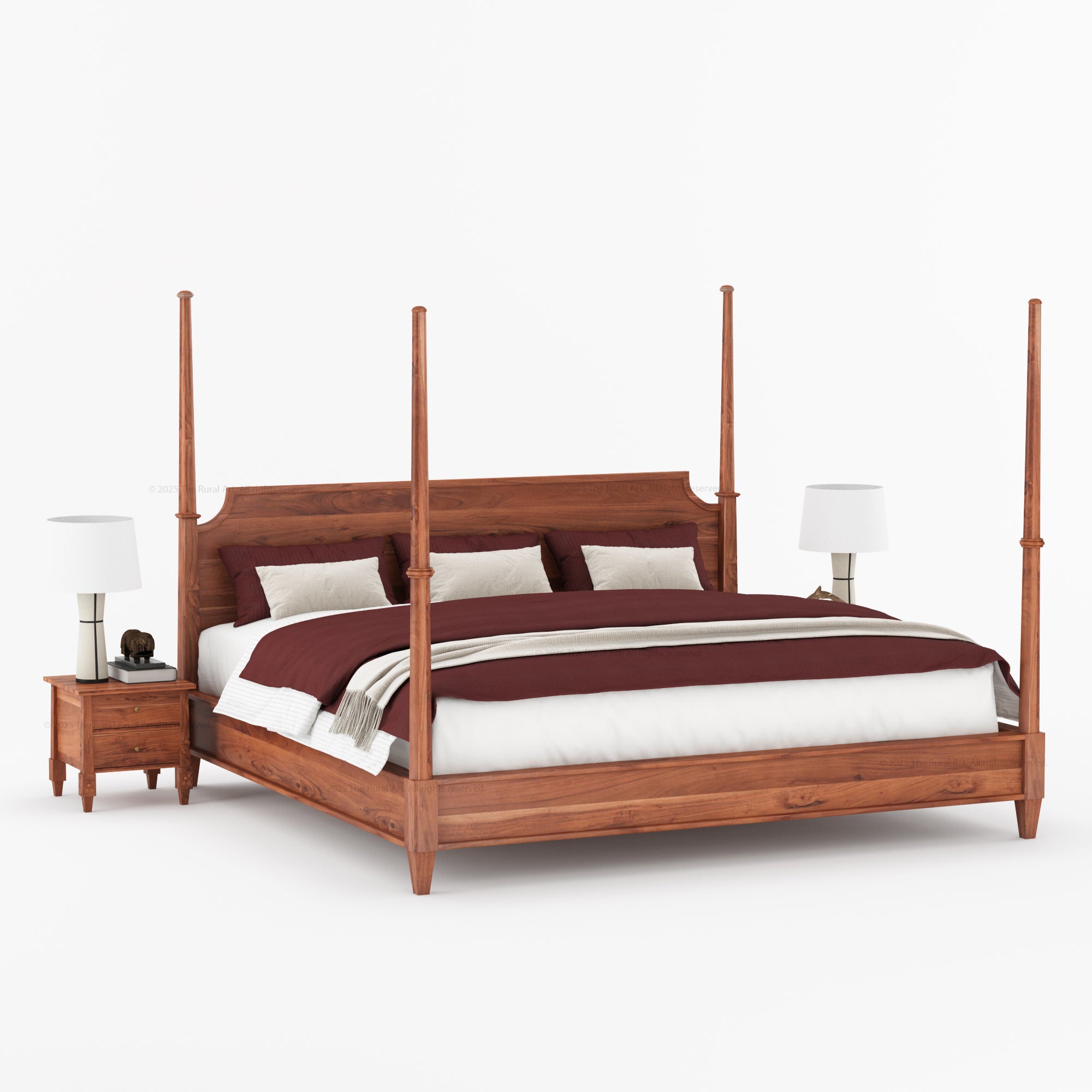 Dothan Four-Poster &amp; Floral-Carved Leg Solid Wood Bedroom Collection
