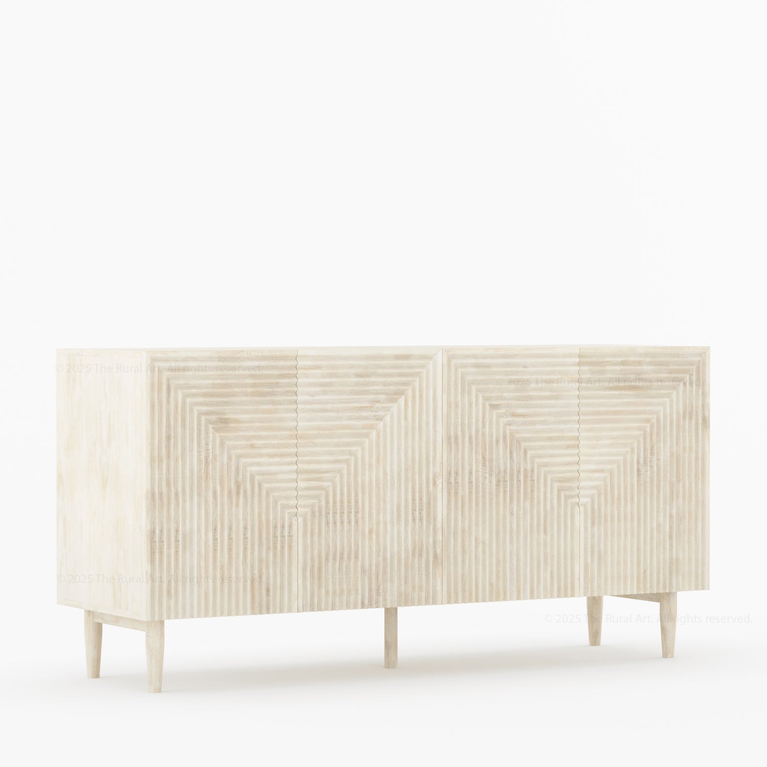 Chicago Geometric Carved Black Solid Wood Sideboard Buffet