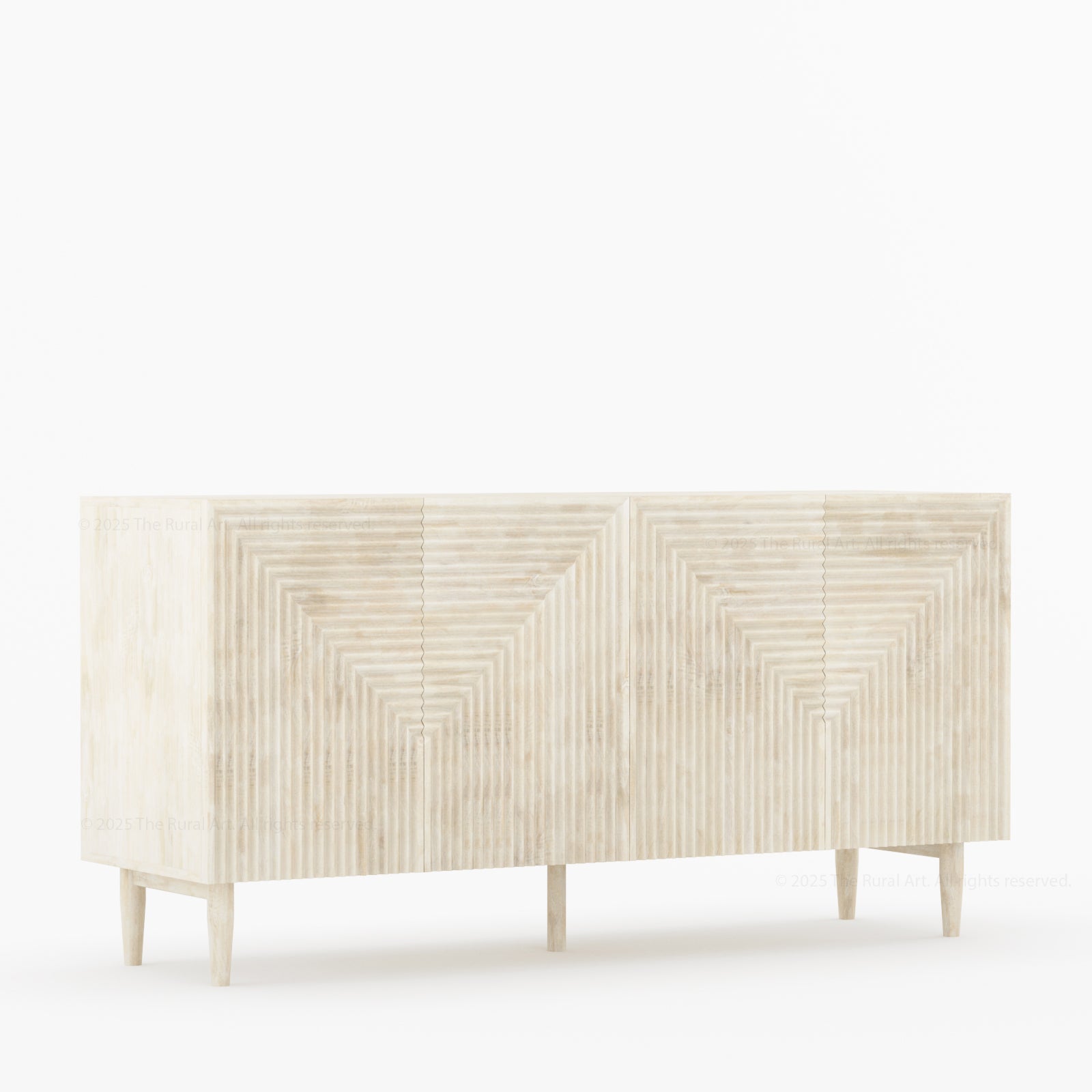 Chicago Geometric Carved Black Solid Wood Sideboard Buffet