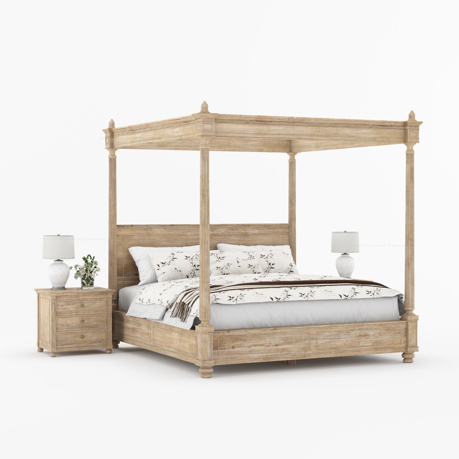 Kingman Grand Solid Wood Canopy Bed with Fluted Column Details