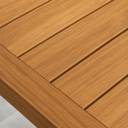 Troy Dual-Tone Solid Teak Wood Dining Table with Slatted Top &amp; Sculptural Arched Trestle Base