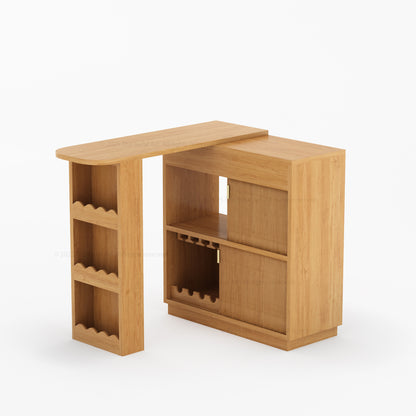 Palo Alto Folding Bar Desk Cabinet | Solid Wood with Wine Storage