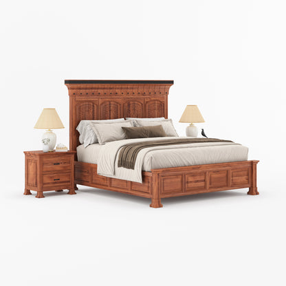 Prescott Grand Heritage Solid Wood Bed with Hand-Carved Panel Headboard