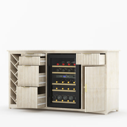 Florida Modern Fluted Wine Bar Cabinet with Mini Fridge Space