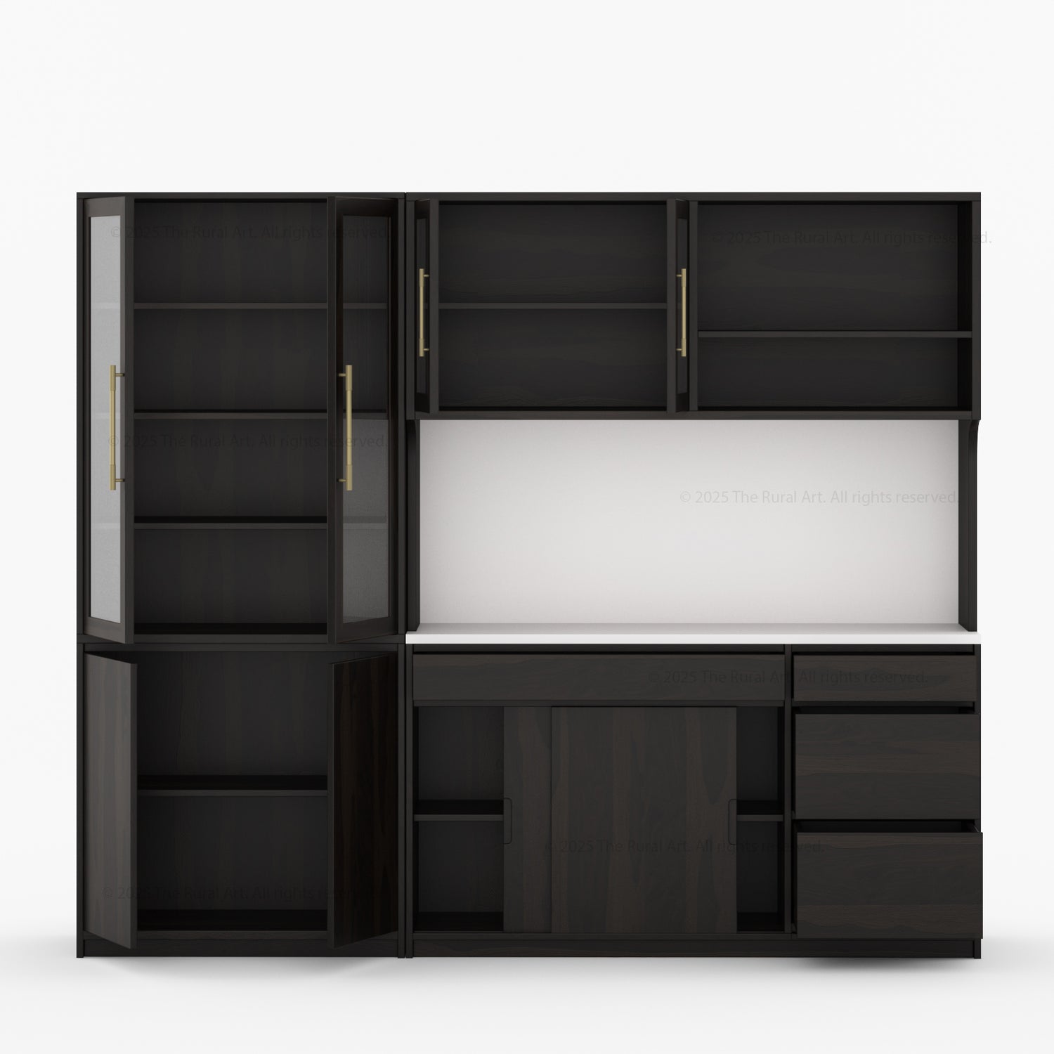 Girtin Solid Wood Wine &amp; Coffee Bar Hutch with White Quartz Countertop – 99” Width