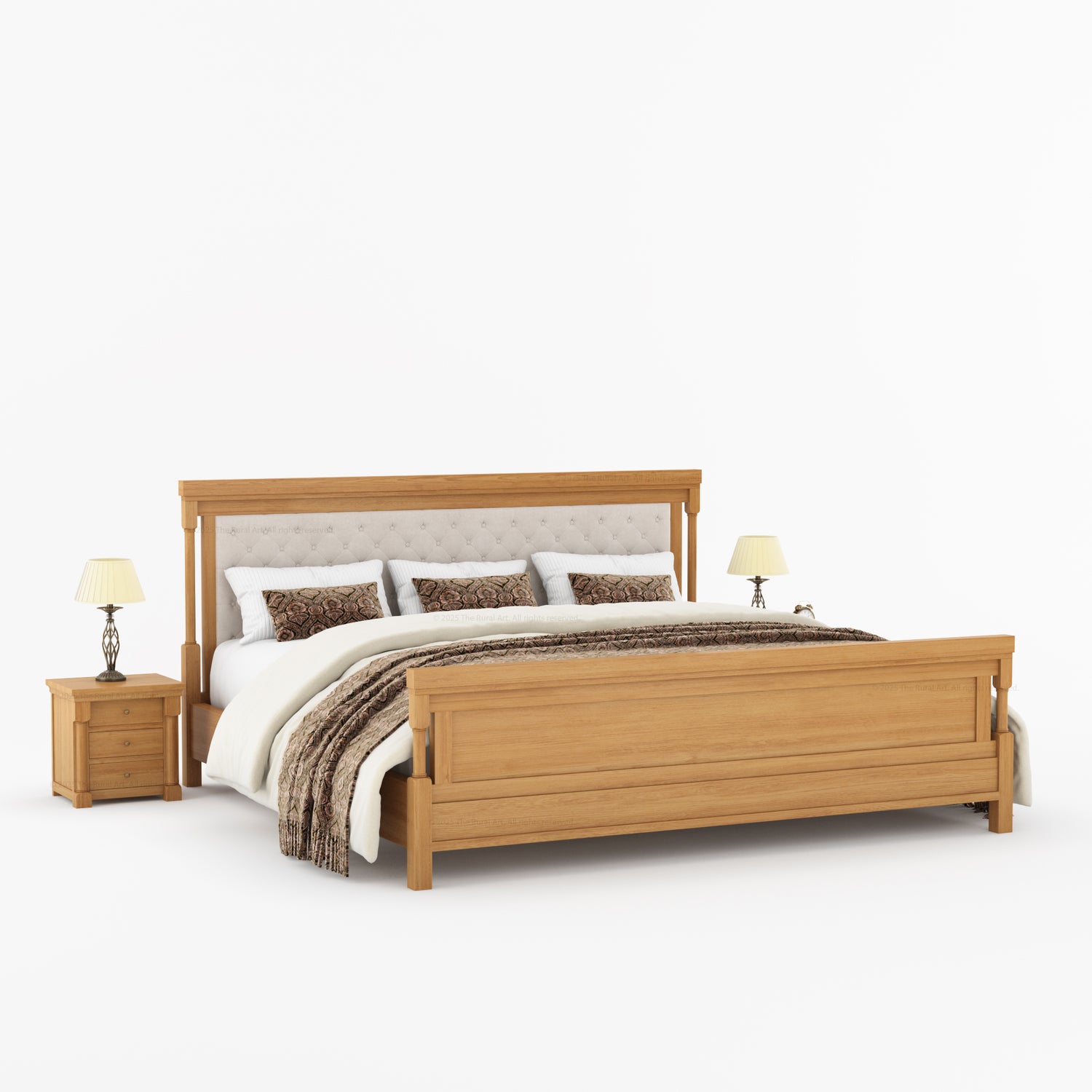 Verona Rustic Solid Wood Tall Headboard Upholstered Bed