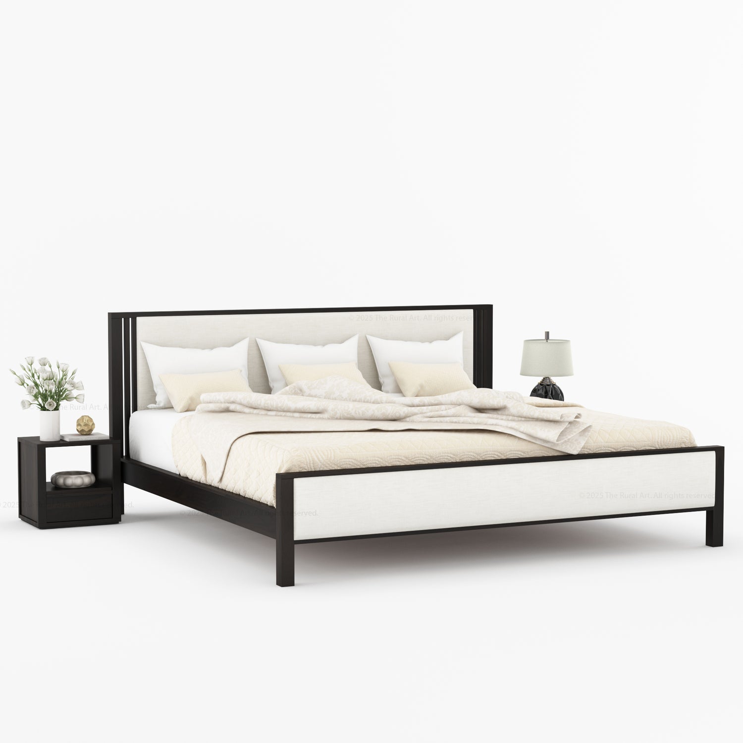 San Marino Premium Solid Indian Rosewood Upholstered Platform Bed