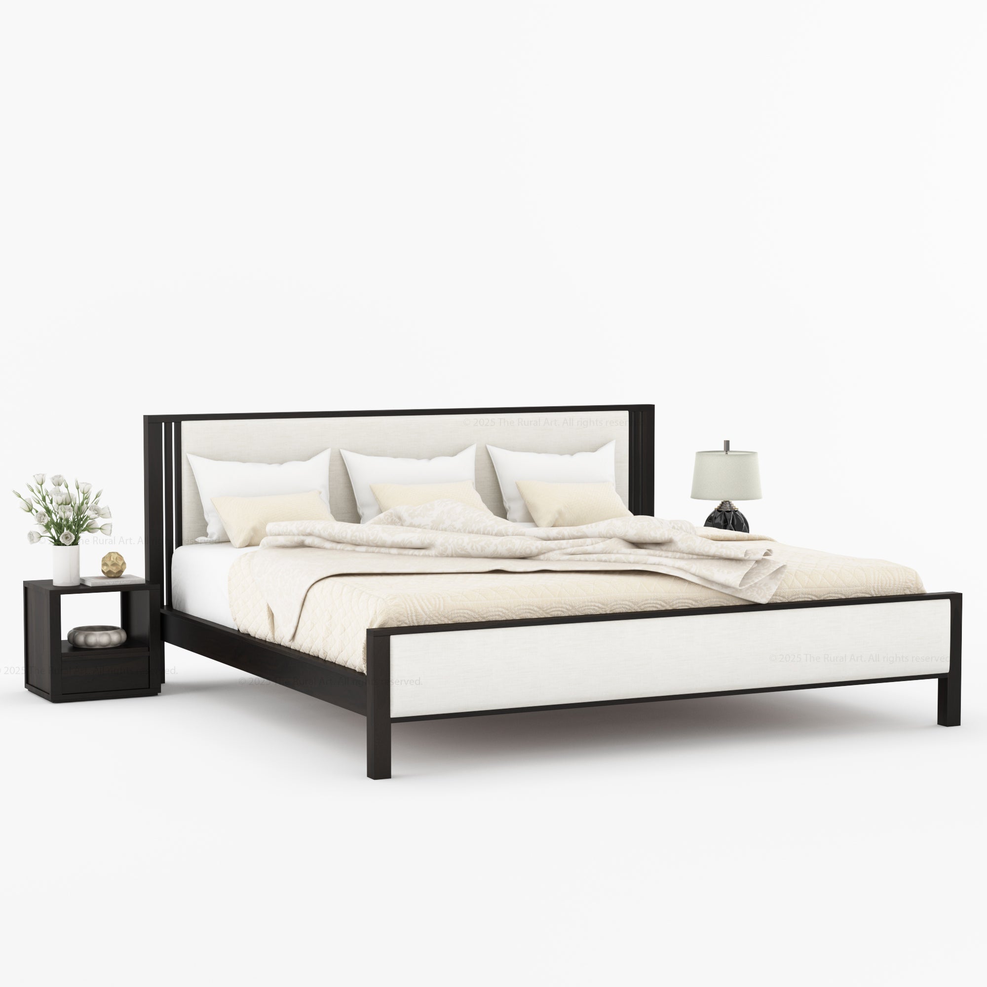 San Marino Premium Solid Indian Rosewood Upholstered Platform Bed
