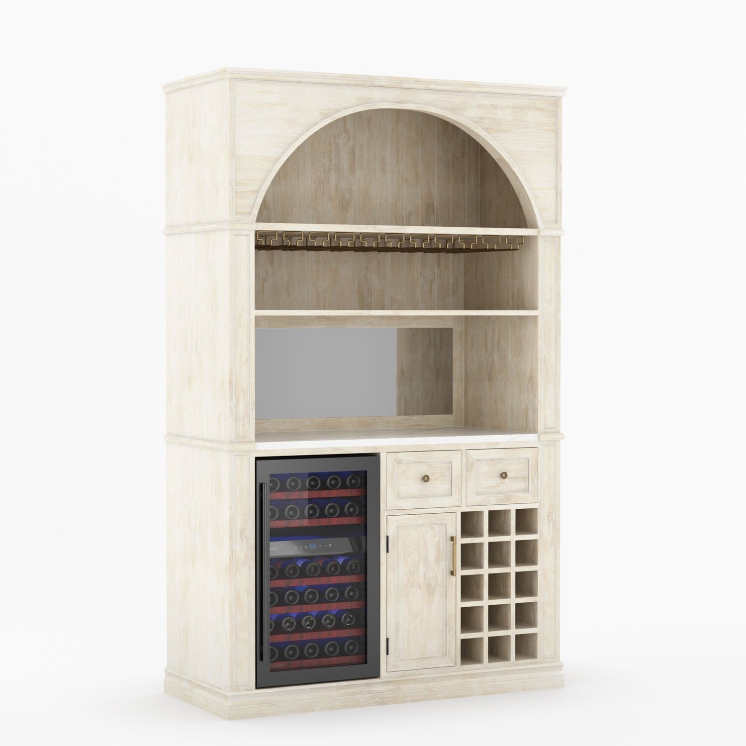 Douglas Arch Wine Bar Cabinet with Fridge Space &amp; Marble Countertop
