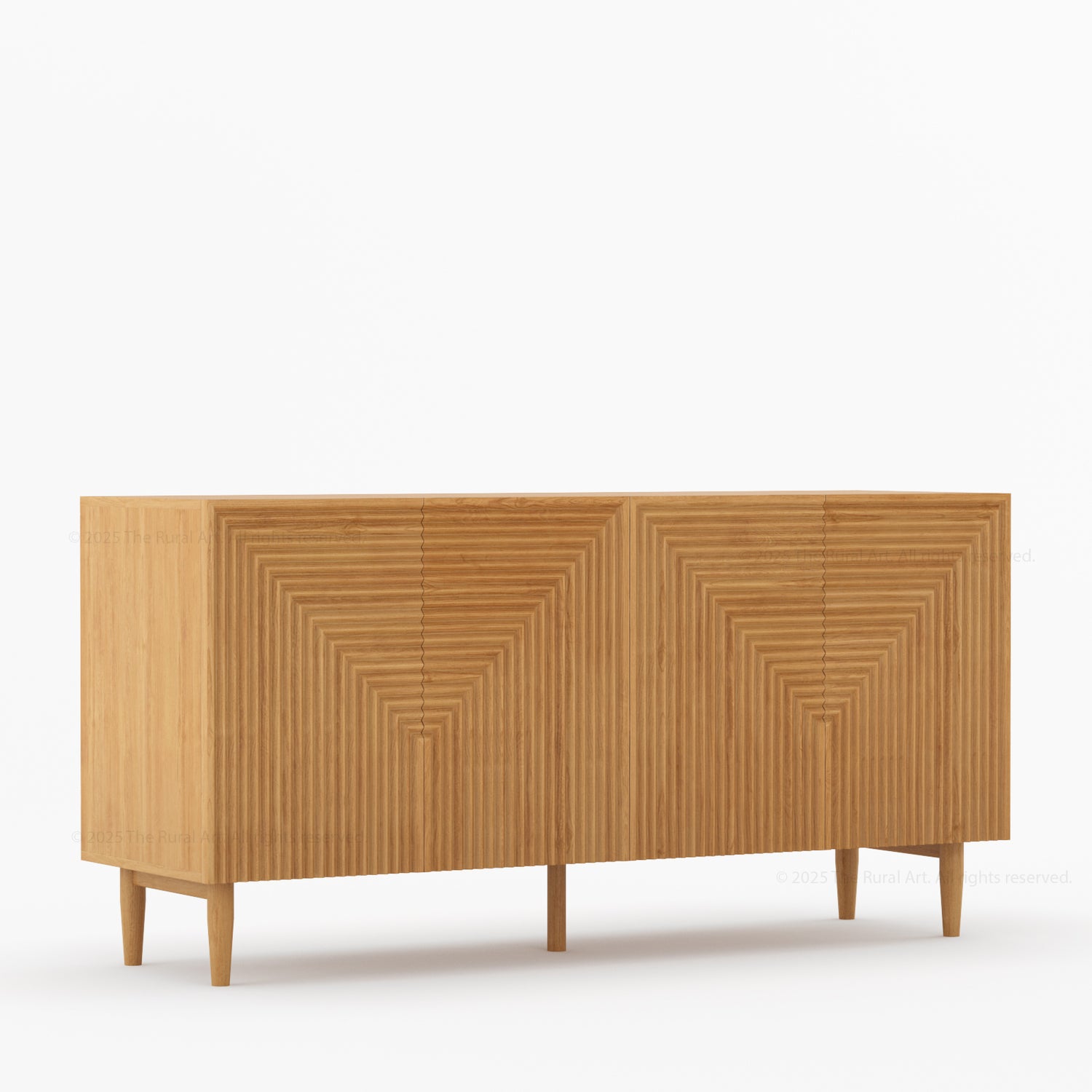 Chicago Geometric Carved Black Solid Wood Sideboard Buffet