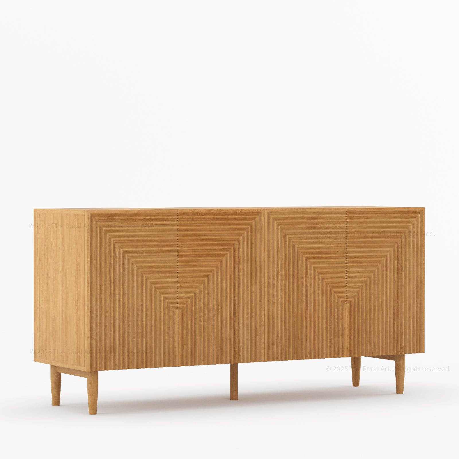 Chicago Geometric Carved Black Solid Wood Sideboard Buffet