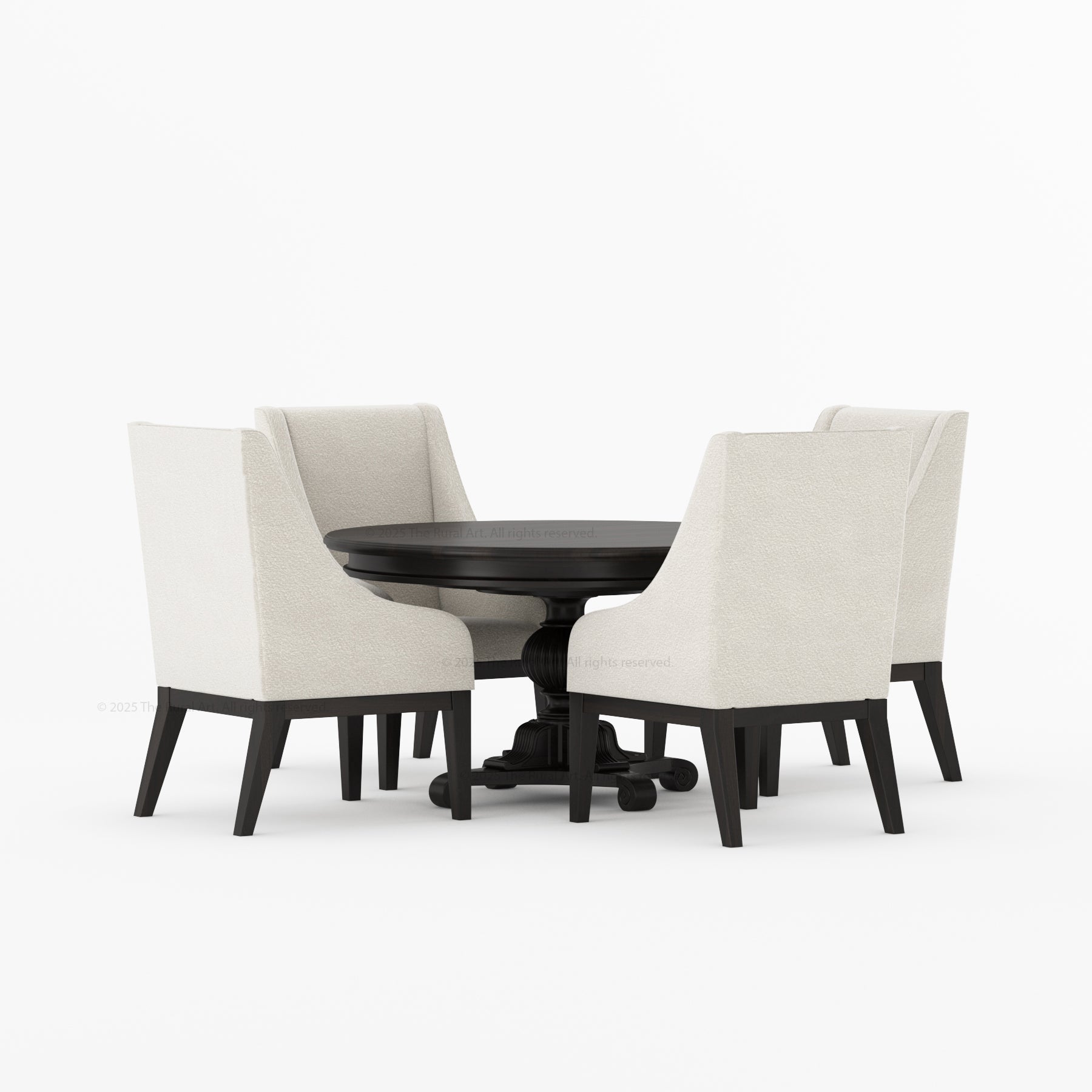Phoenix Solid Wood Pedestal Dining Table &amp; Upholstered Armchair Set