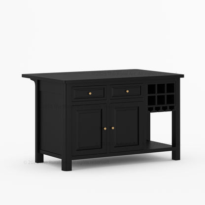 Trenton Solid Wood Kitchen Island – Drop Leaf Countertop &amp; Wine Storage