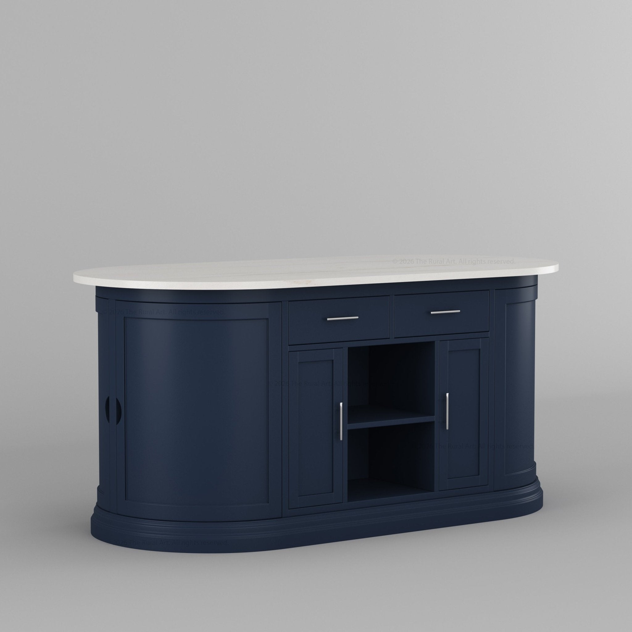 Harrison Solid Wood Oval Kitchen Island with Storage &amp; Optional Seating