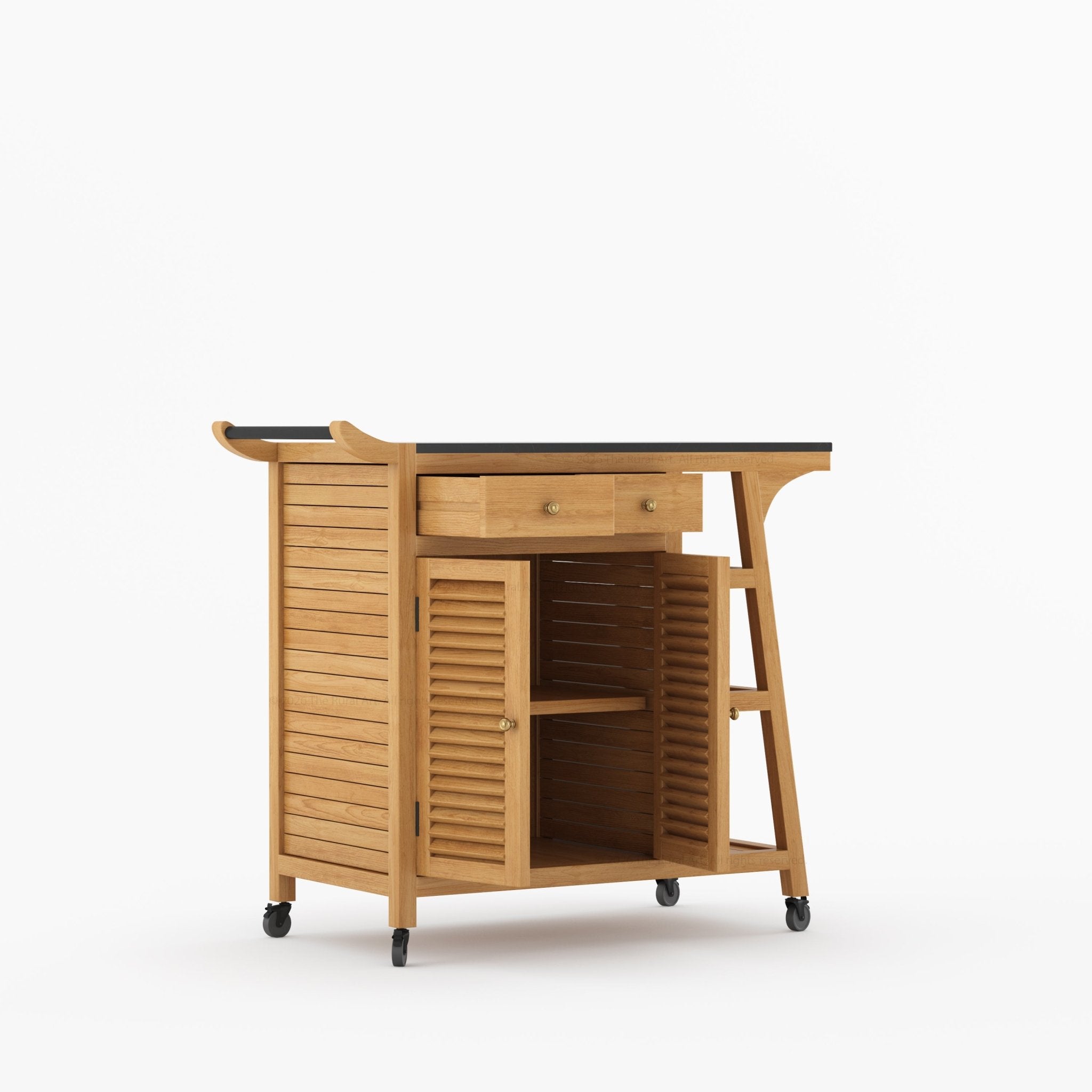 Ketchikan Solid Wood Outdoor Wine Cart with Storage &amp; Serving Shelves