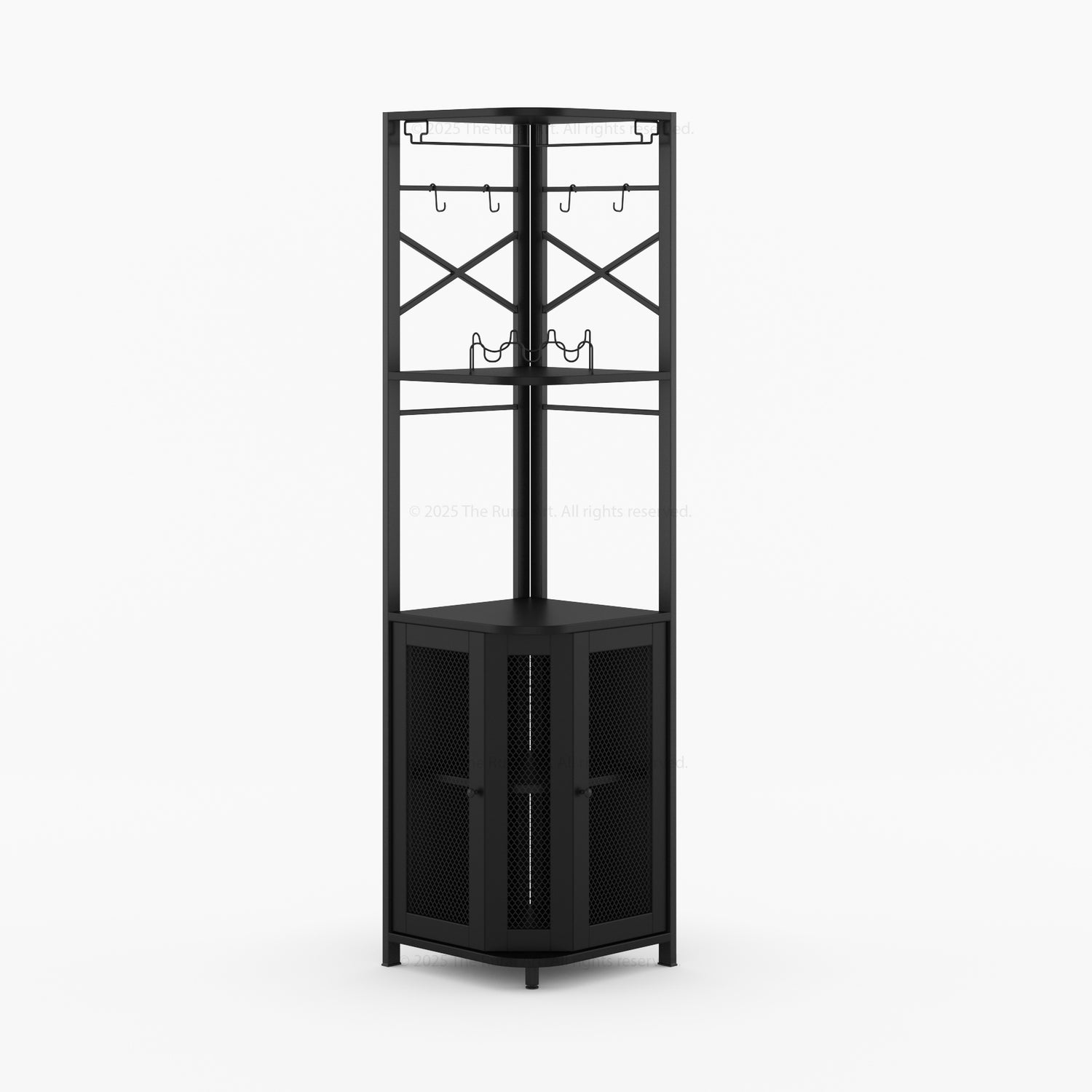Jasper Solid Wood Corner Wine Bar Cabinet with Glass Rack &amp; Storage