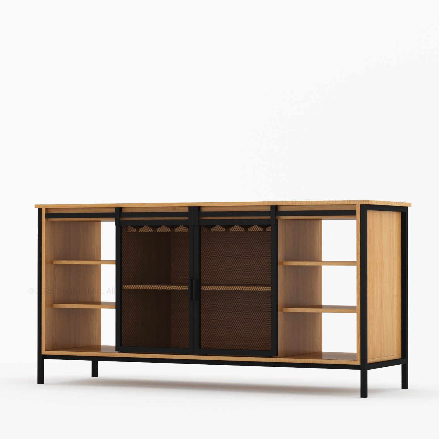 Dallas Industrial Bar Cabinet Solid Wood Iron Sliding Mesh Doors