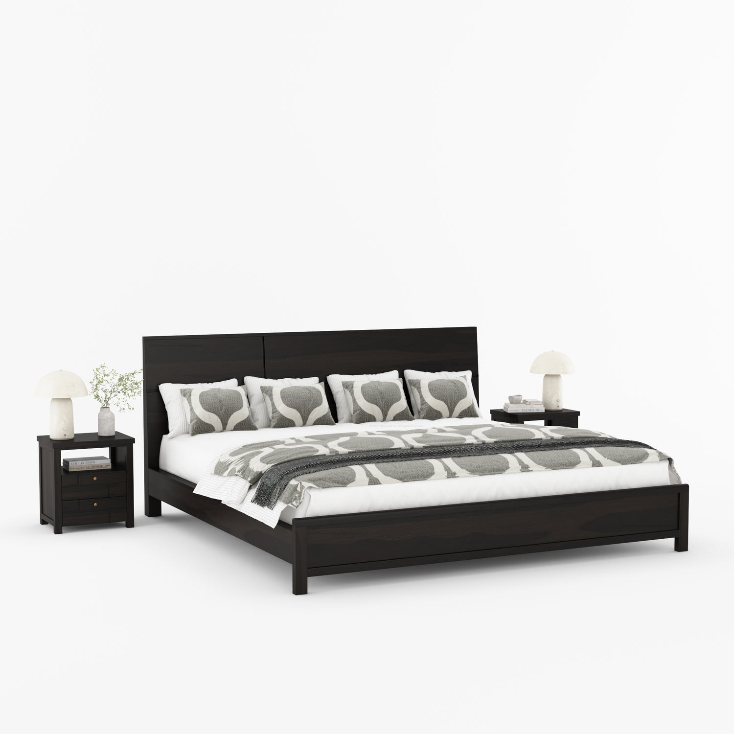Princeton Solid Wood Platform Bed with Geometric Headboard Design