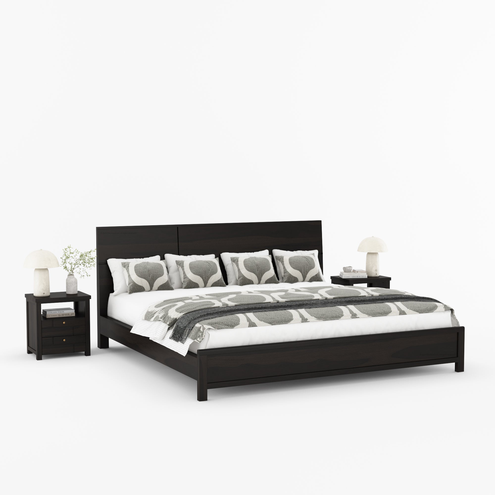 Princeton Solid Wood Platform Bed with Geometric Headboard Design
