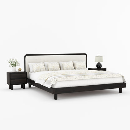 Carmel Platform Bed Frame With Upholstered Headboard Solid Wood