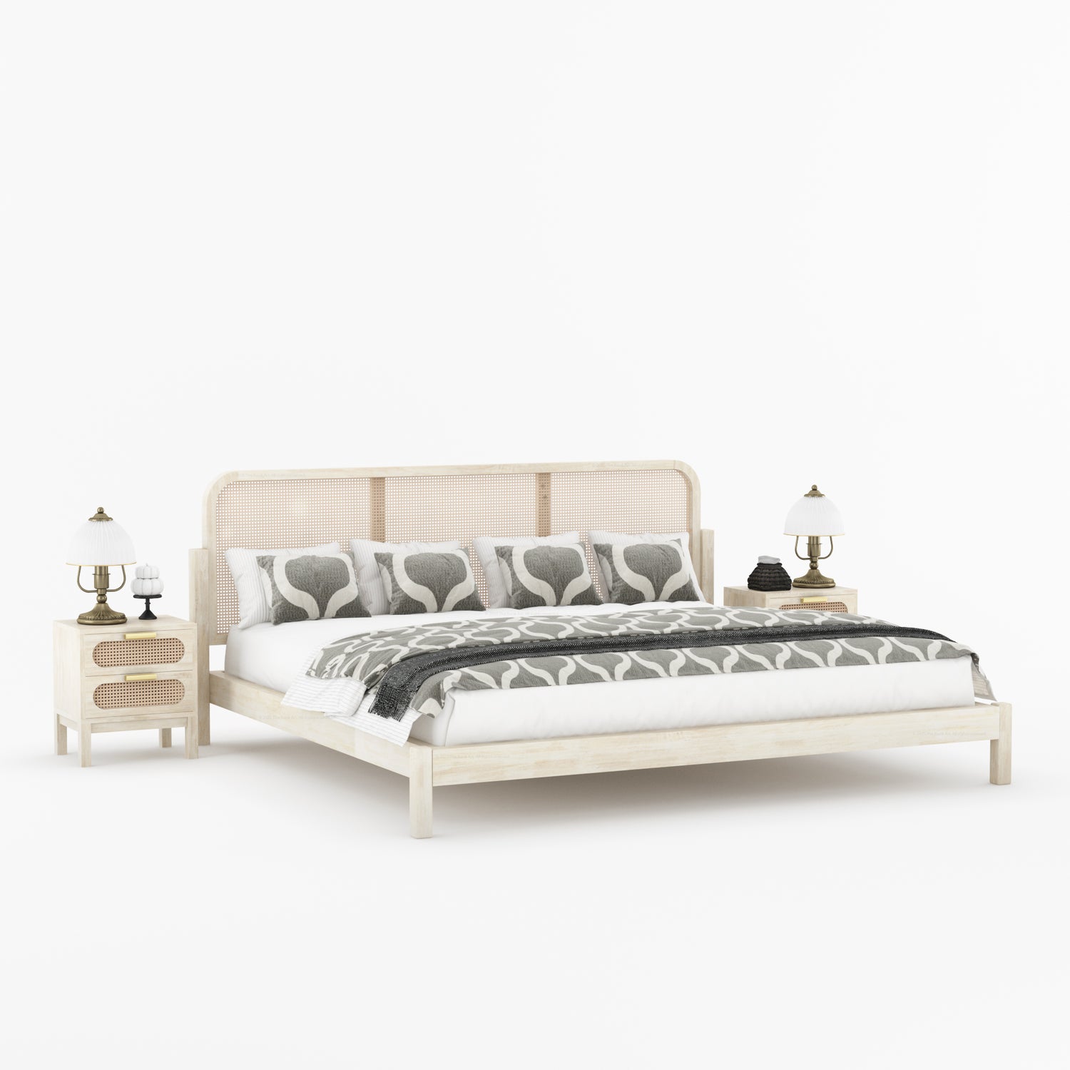 Davis Solid Wood Platform Bed with Cane Headboard