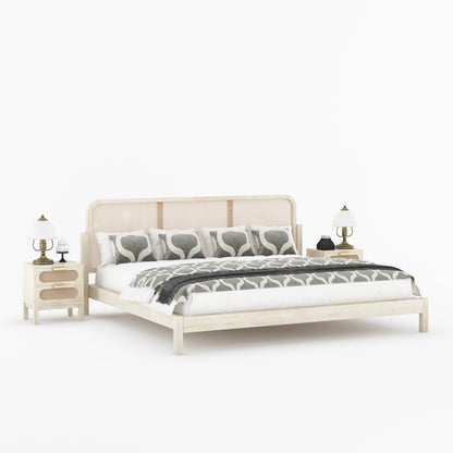Davis Solid Wood Platform Bed with Cane Headboard