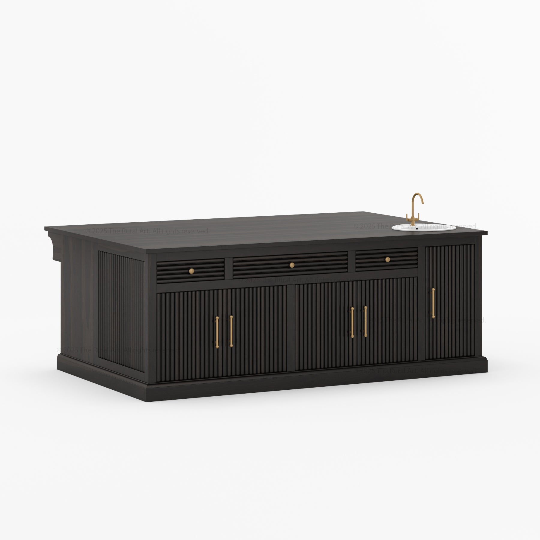Sonoma Fluted Kitchen Island with Sink &amp; Quartz Top
