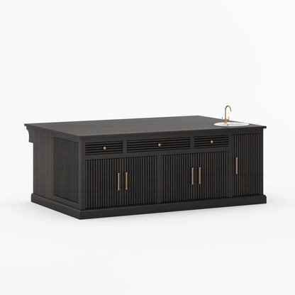 Sonoma Fluted Kitchen Island with Sink &amp; Quartz Top
